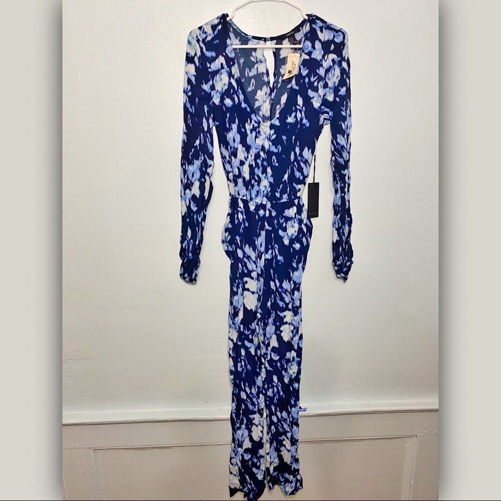 NWT Blue Floral V Neck Jumpsuit
